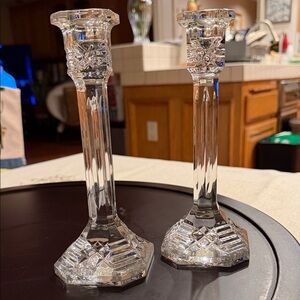 Pair vintage Waterford Crystal Clear Candle Holders 8”
